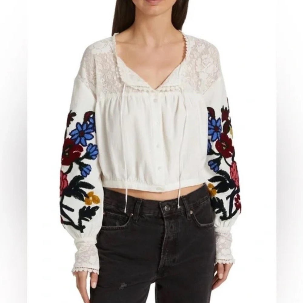 NWT Free People Embroidered White Lace Women's Top